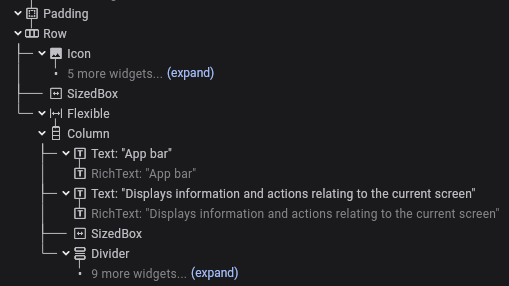 Image of widget tree section showing implementation widgets